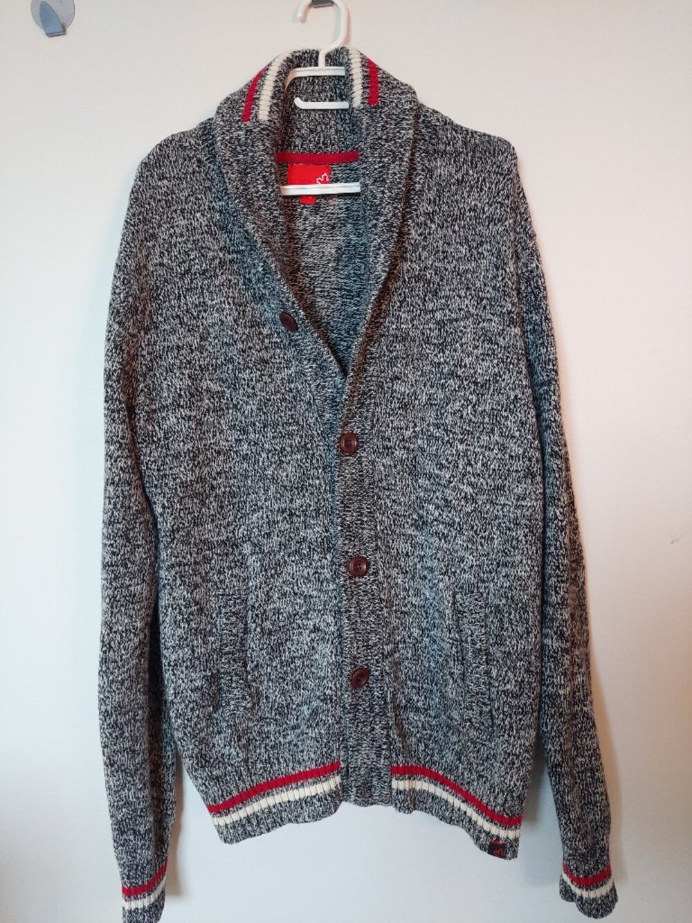Sears Canada Men's XL Marled Gray Wool Cabin Shawl-collar Cardigan NWOT